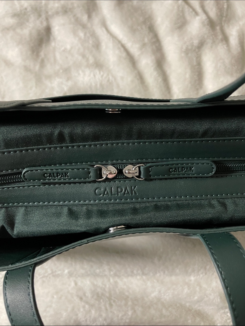 Calpak Haven Dark Green Embossed Leather Travel Laptop Bag - Picture 6 of 7